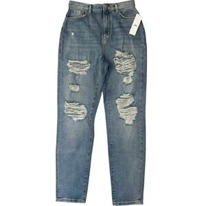 Urban Outfitters BDG NWT Mom Jeans High Rise Distressed Light Blue Wash Size 28